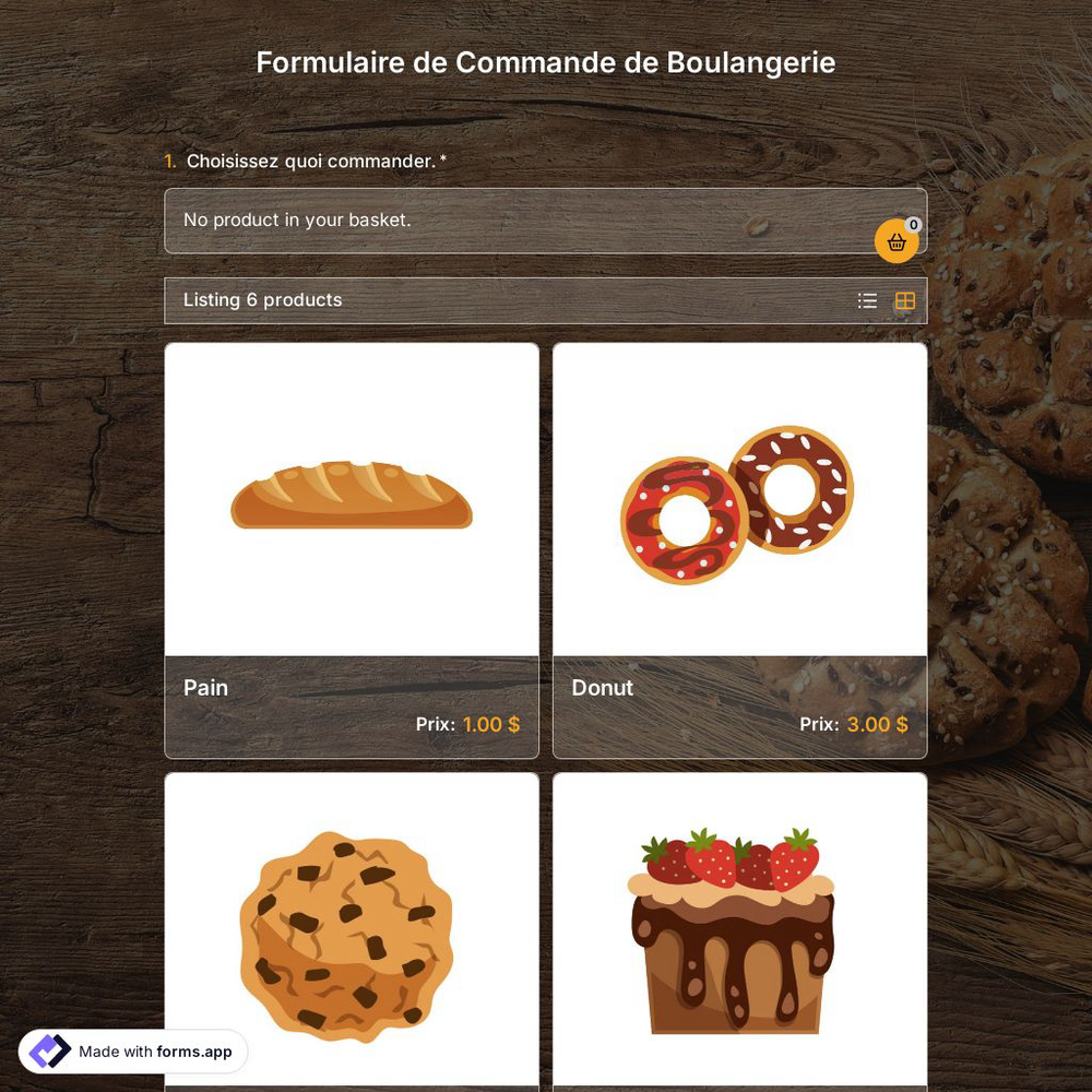 Modèle de Formulaire de Commande de Boulangerie