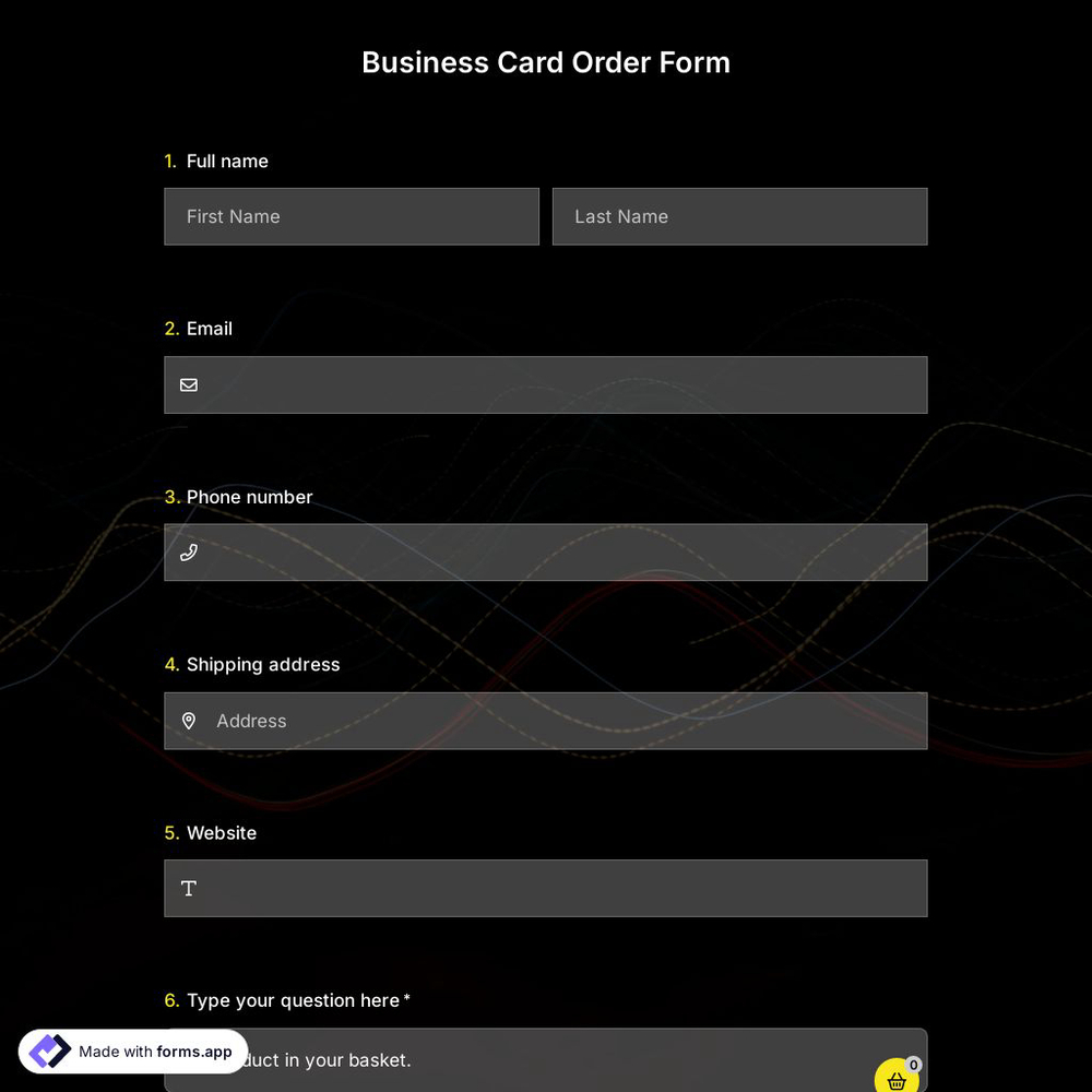 Business Card Order Form Template