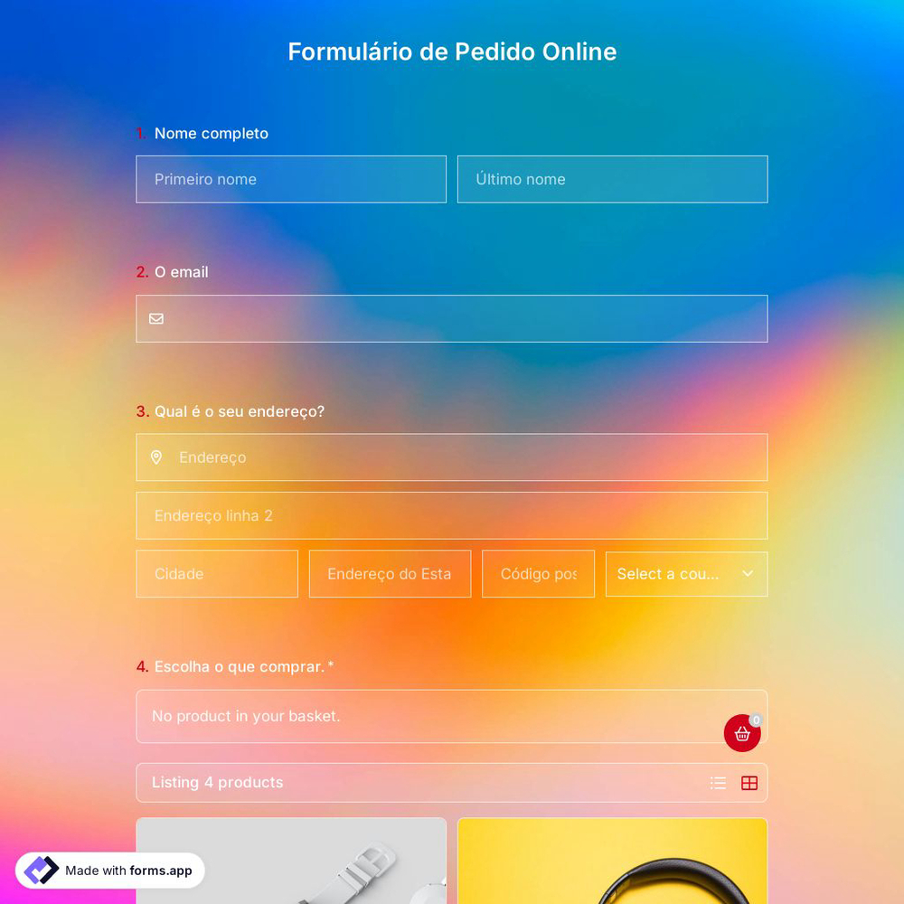 Modelo de Formulário de Pedido de Produto