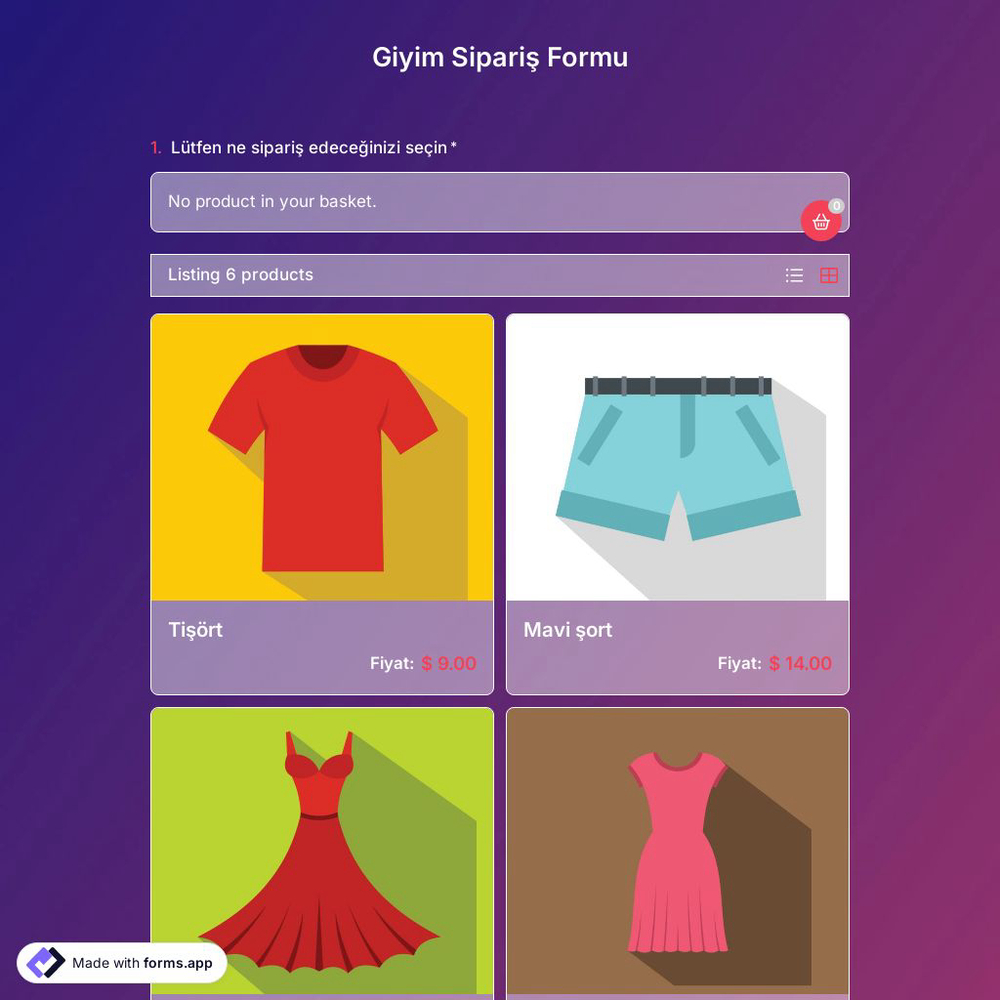 Kıyafet Sipariş Formu Şablonu