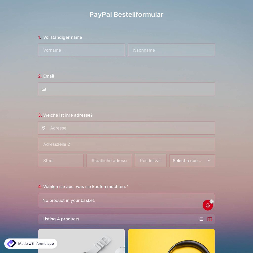 PayPal-Bestellformularvorlage