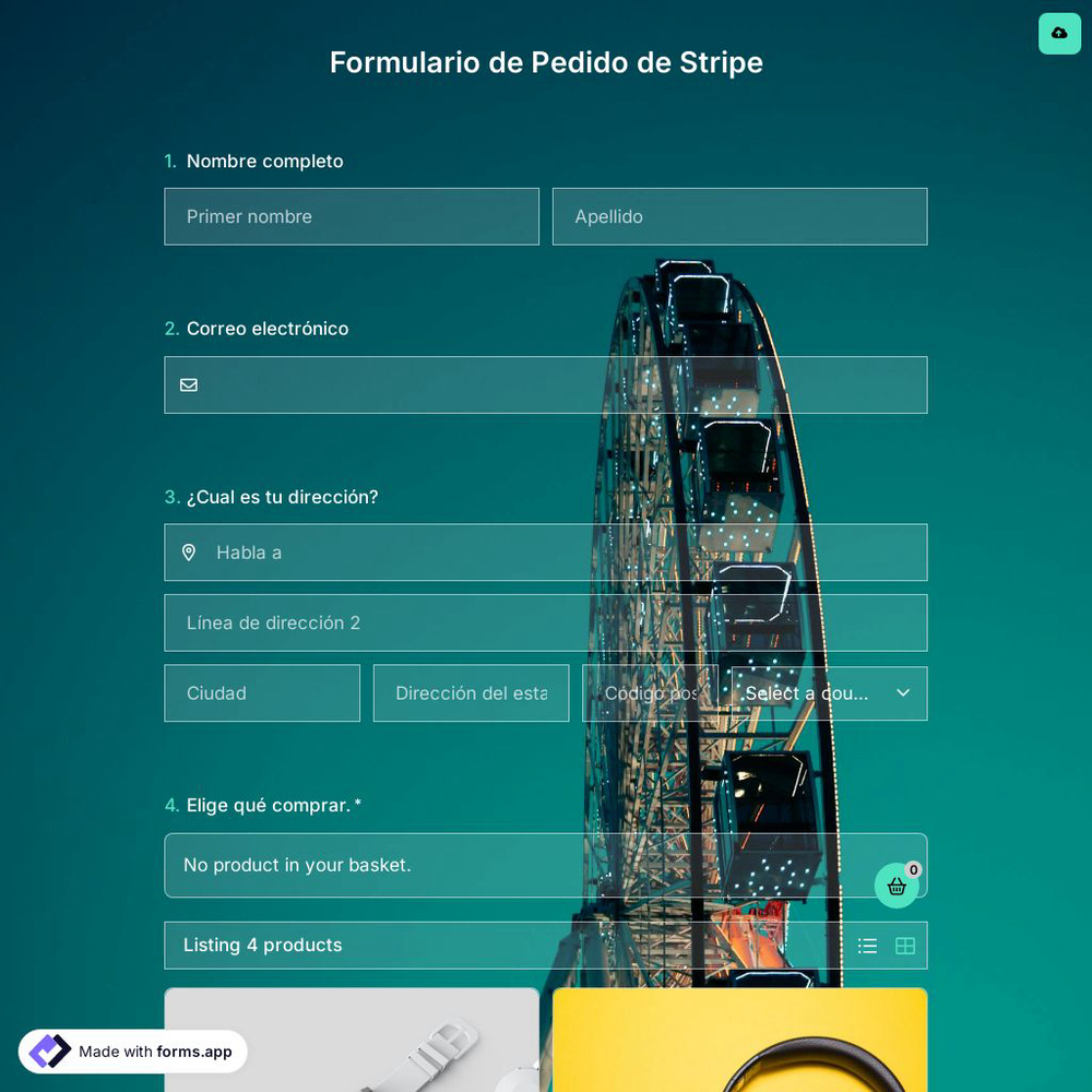 Plantilla de Formulario de Pedido de Stripe