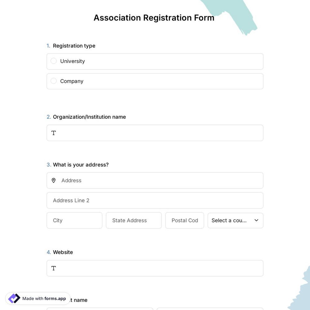 Association Registration Form Template