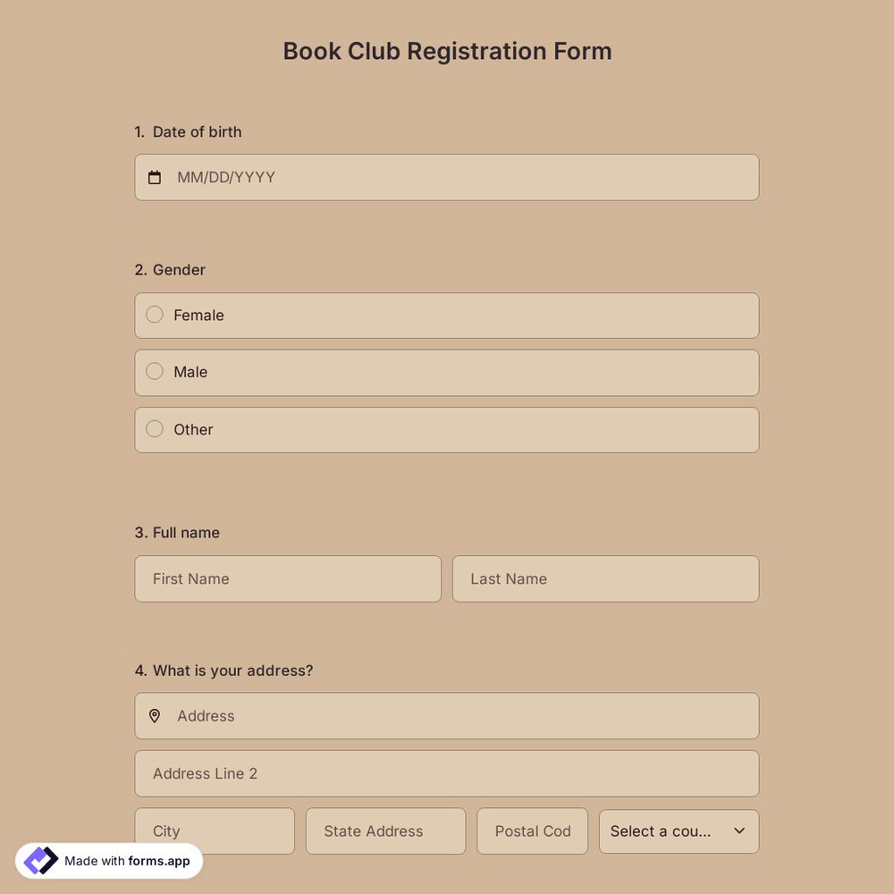 Book Club Registration Form Template