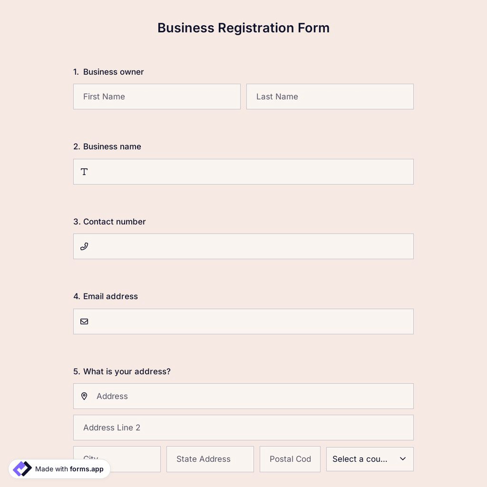 Business Registration Form Template