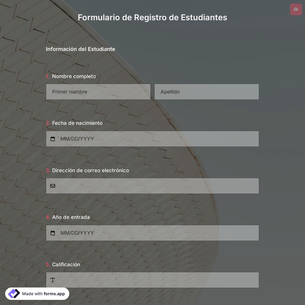 Plantilla de Formulario de Registro de Estudiantes