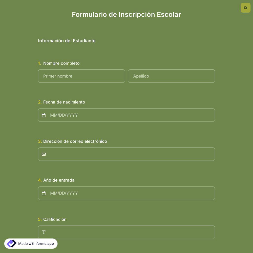 Plantilla de Formulario de Inscripción Escolar