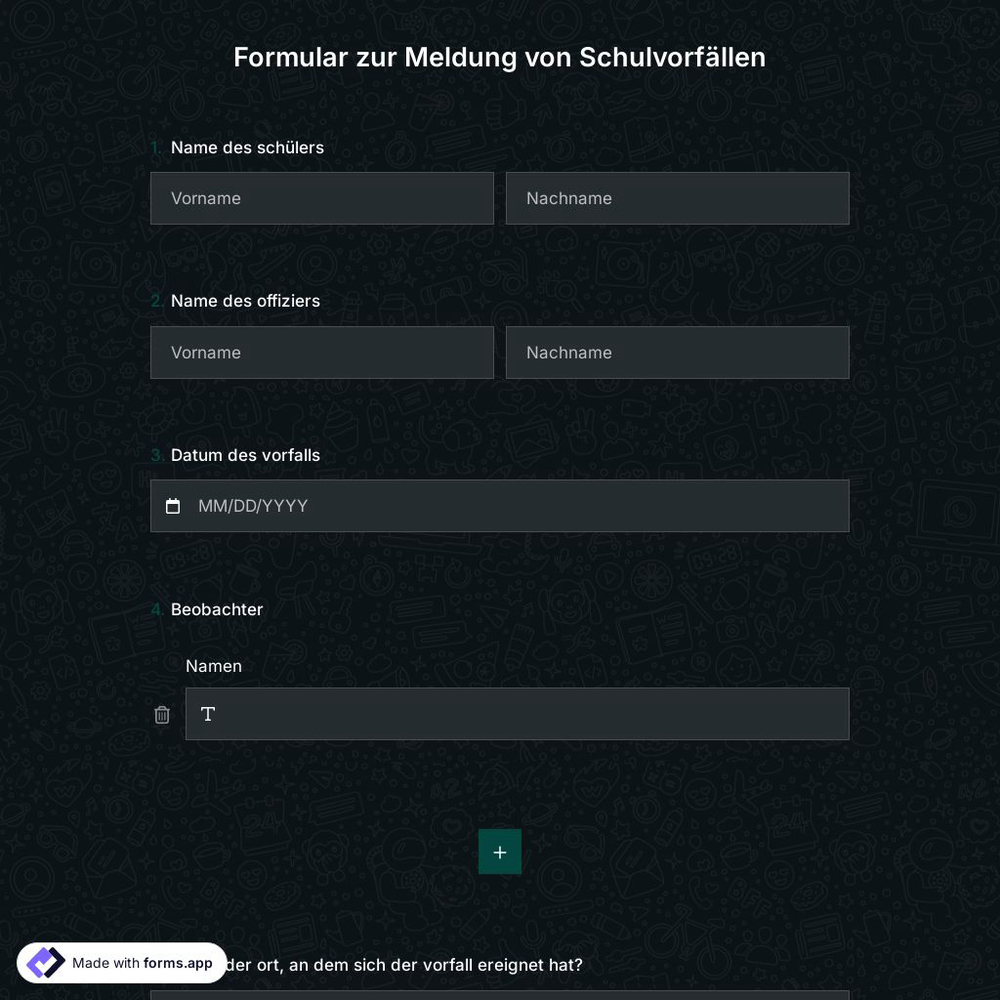 Formularvorlage für Schulvorfälle