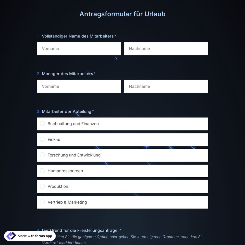 Antragsformular für Urlaub