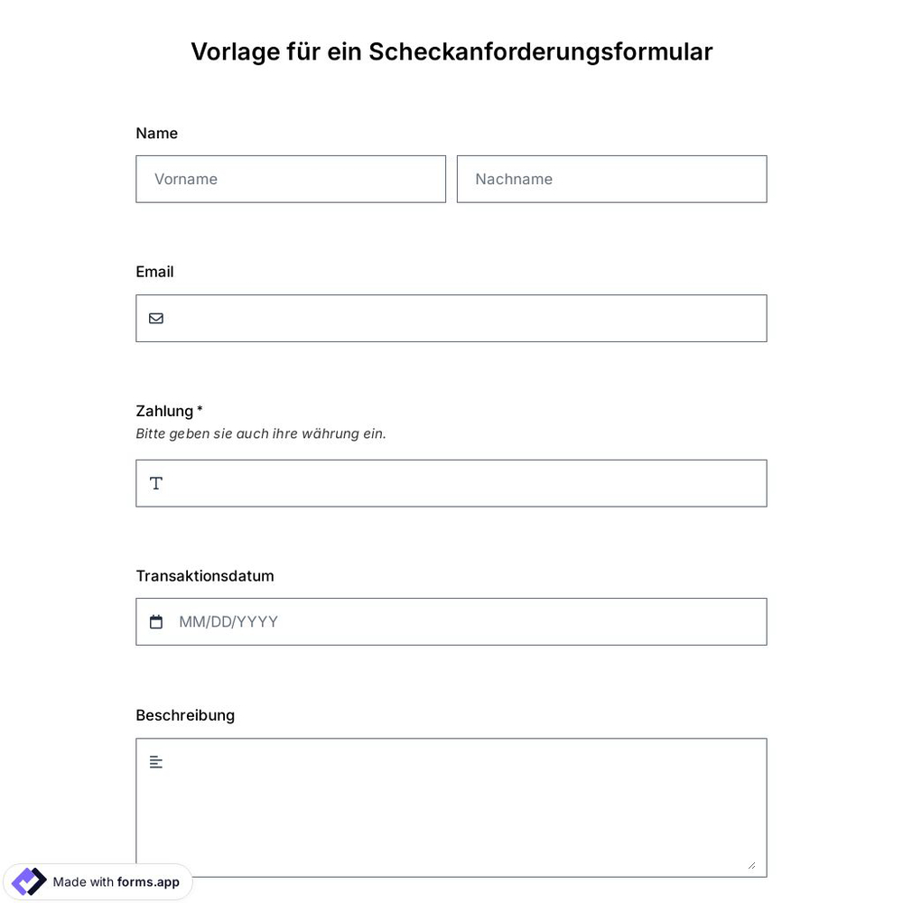 Vorlage für ein Scheckanforderungsformular