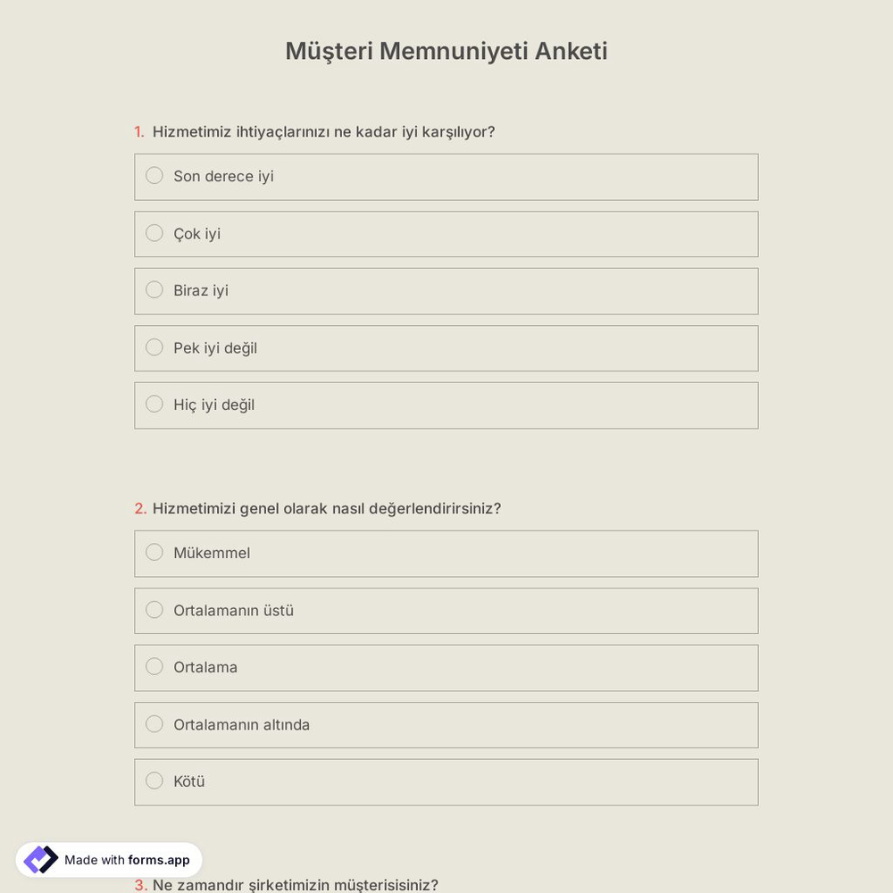 Müşteri Memnuniyeti Anketi Şablonu