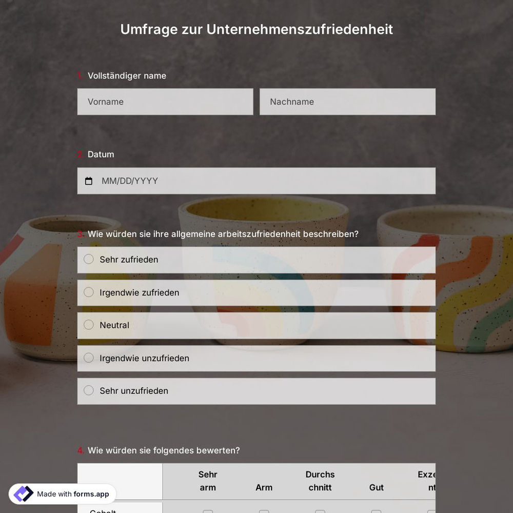 Vorlage für eine Umfrage zur Unternehmenszufriedenheit