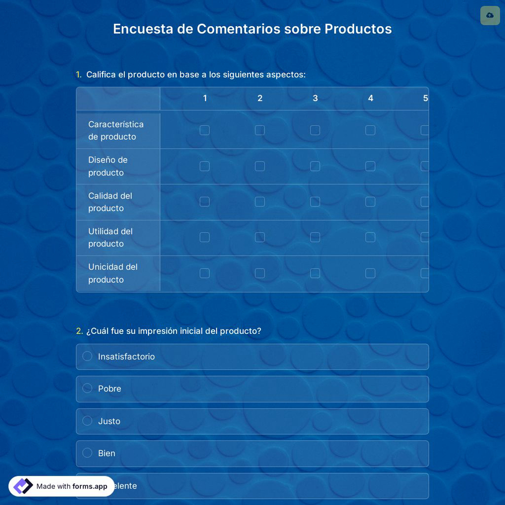 Plantilla de Encuesta de Comentarios sobre Productos