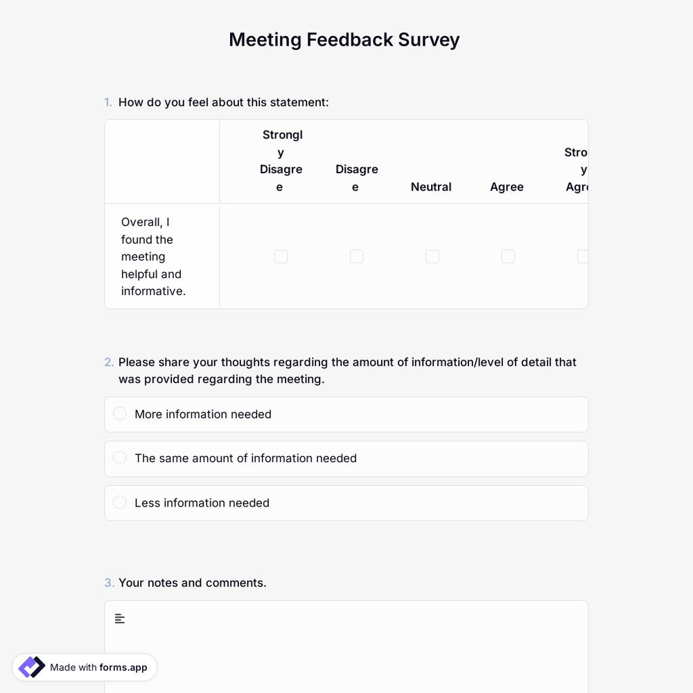 Meeting Feedback Survey Template