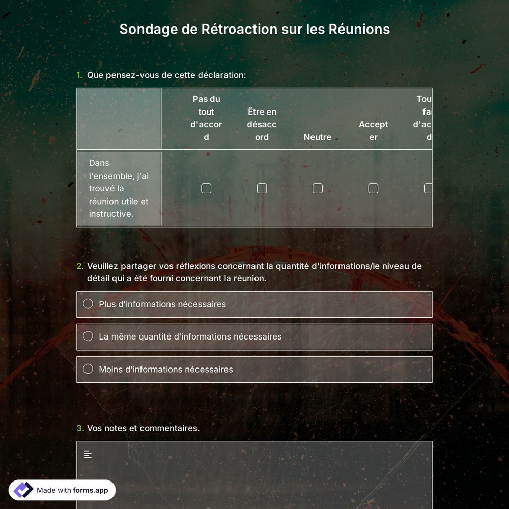 Modèle de Sondage de Rétroaction sur les Réunions