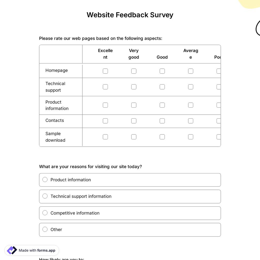Website Feedback Survey Template