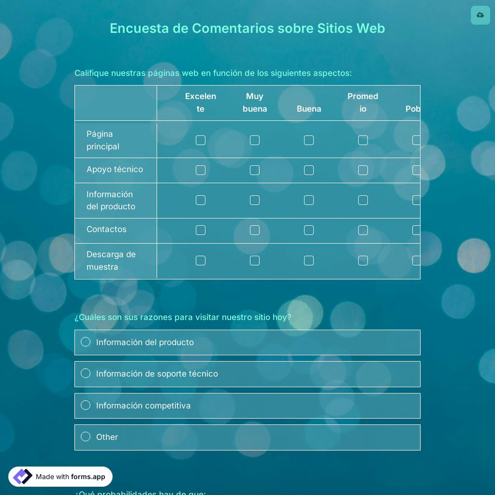 Plantilla de Encuesta de Comentarios sobre Sitios Web