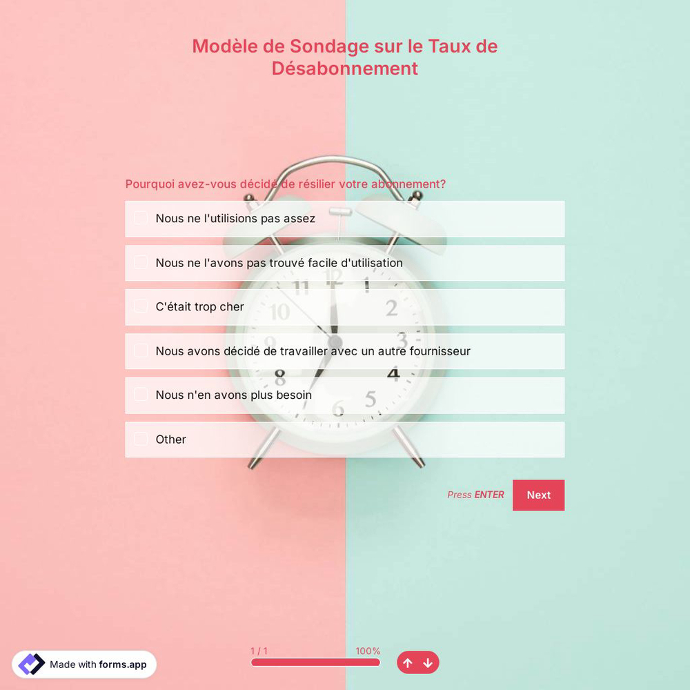 Modèle de Sondage sur le Taux de Désabonnement
