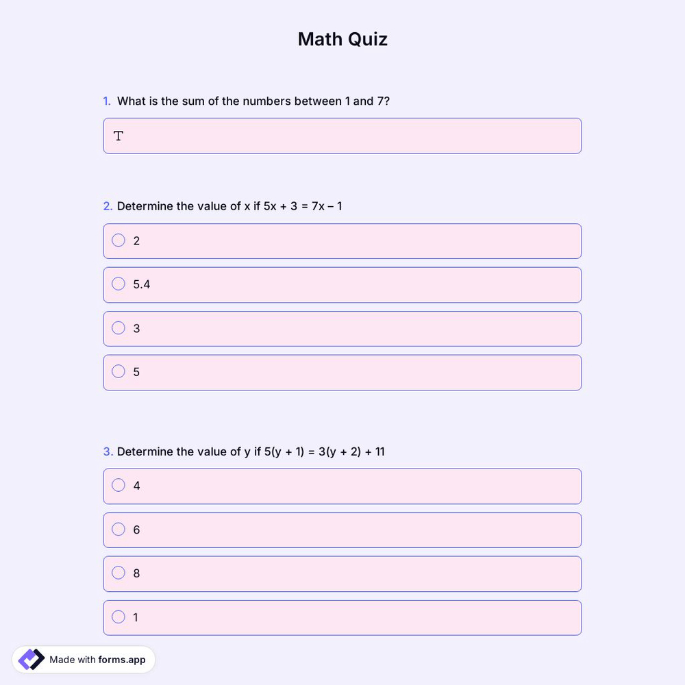 Math Quiz Template