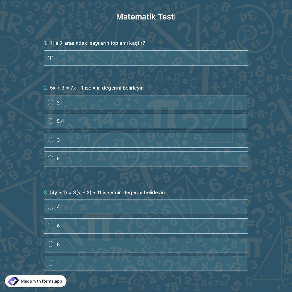 Matematik Test Şablonu
