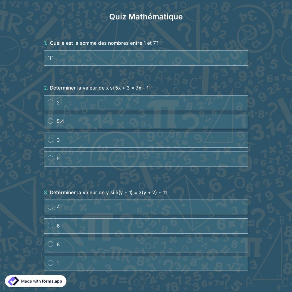Modèle de Quiz Mathématique