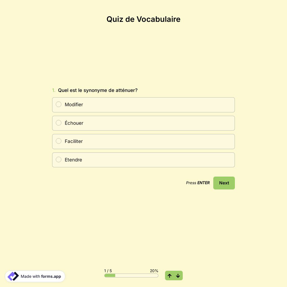 Modèle de Quiz de Vocabulaire
