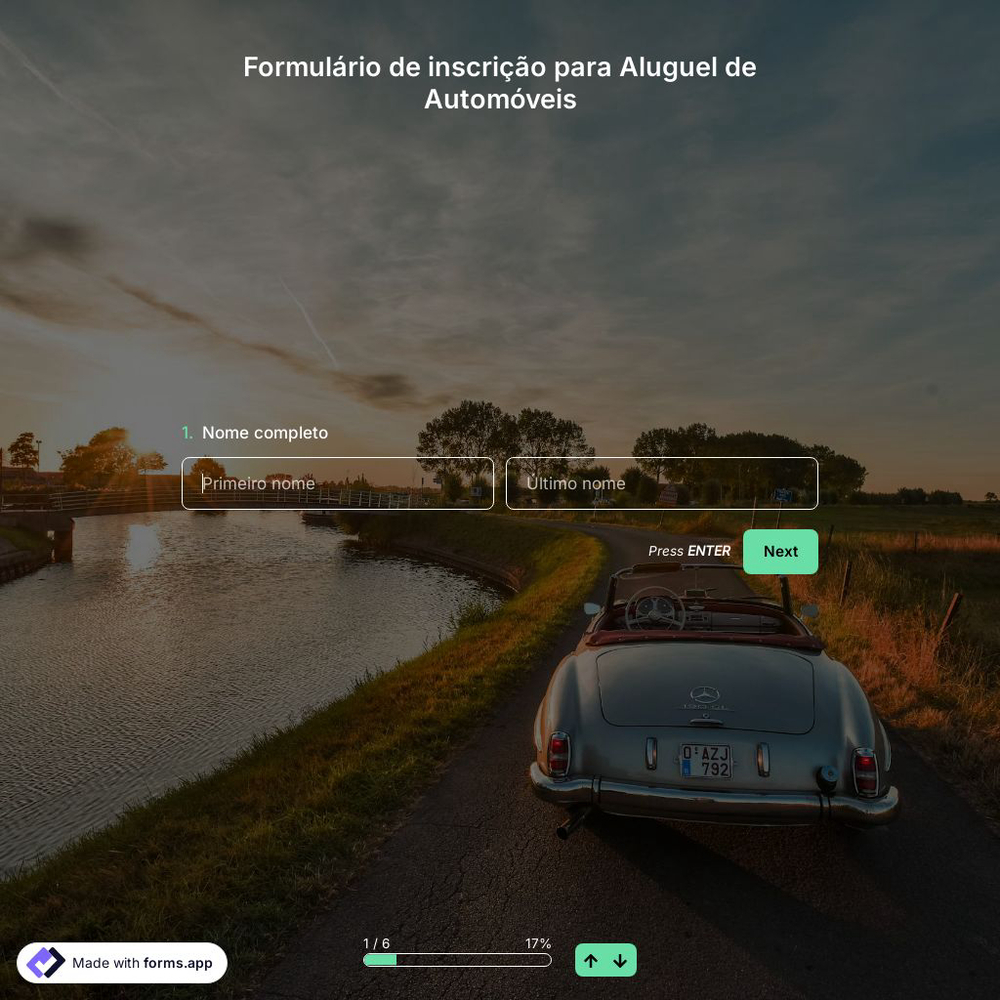 Modelo de Formulário de Inscrição para Aluguel de Automóveis