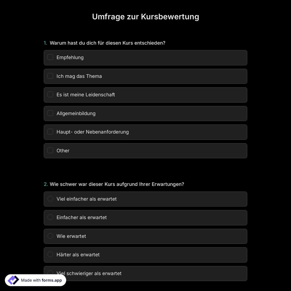 Umfrage zur Kursbewertung