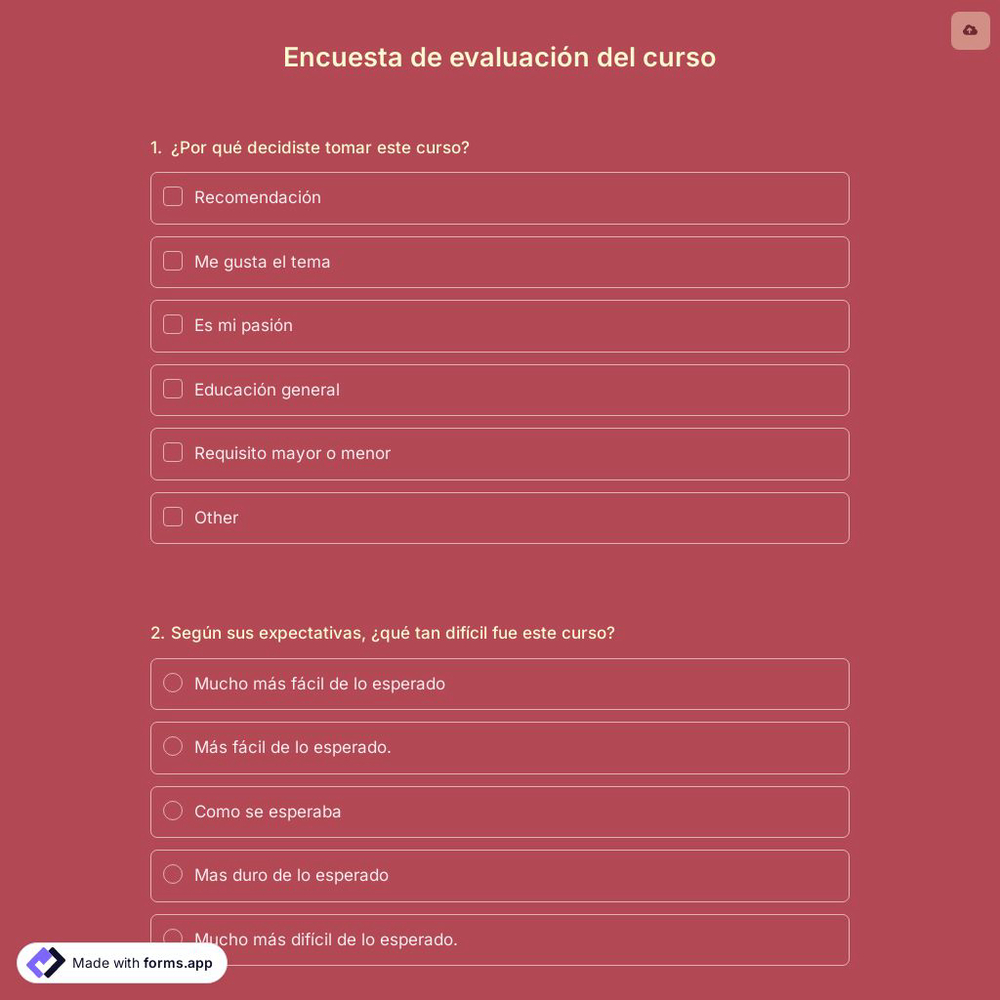 Plantilla de Encuesta de Evaluación de Cursos