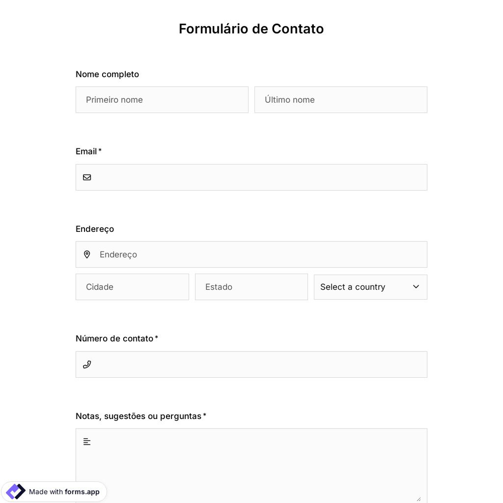 Modelo de Formulário de Contato
