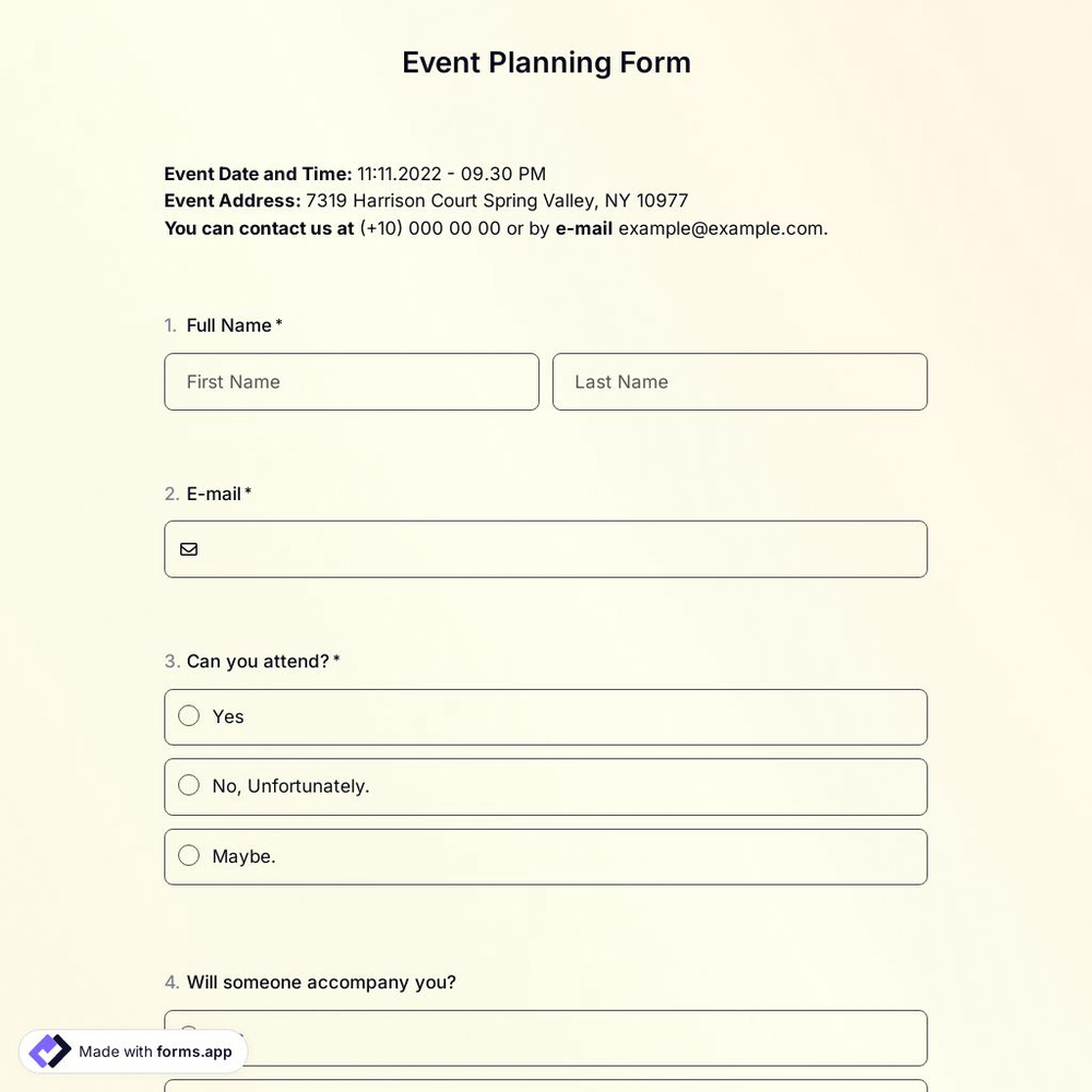 Event Planning Form Template