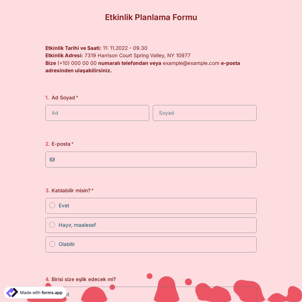Etkinlik Planlama Formu Şablonu