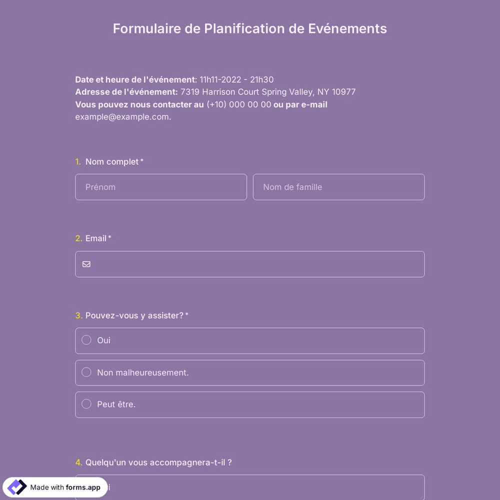 Modèle de Formulaire de Planification D'événement