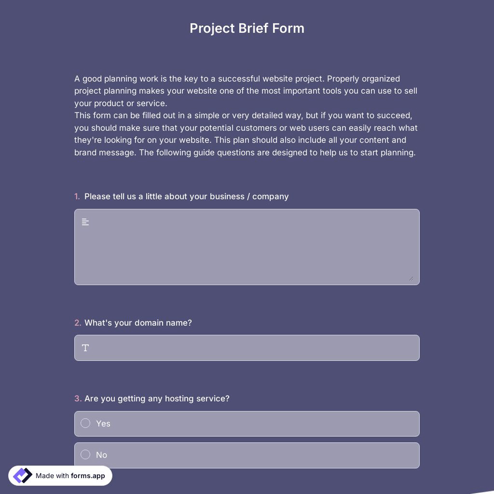 Project Brief Form Template