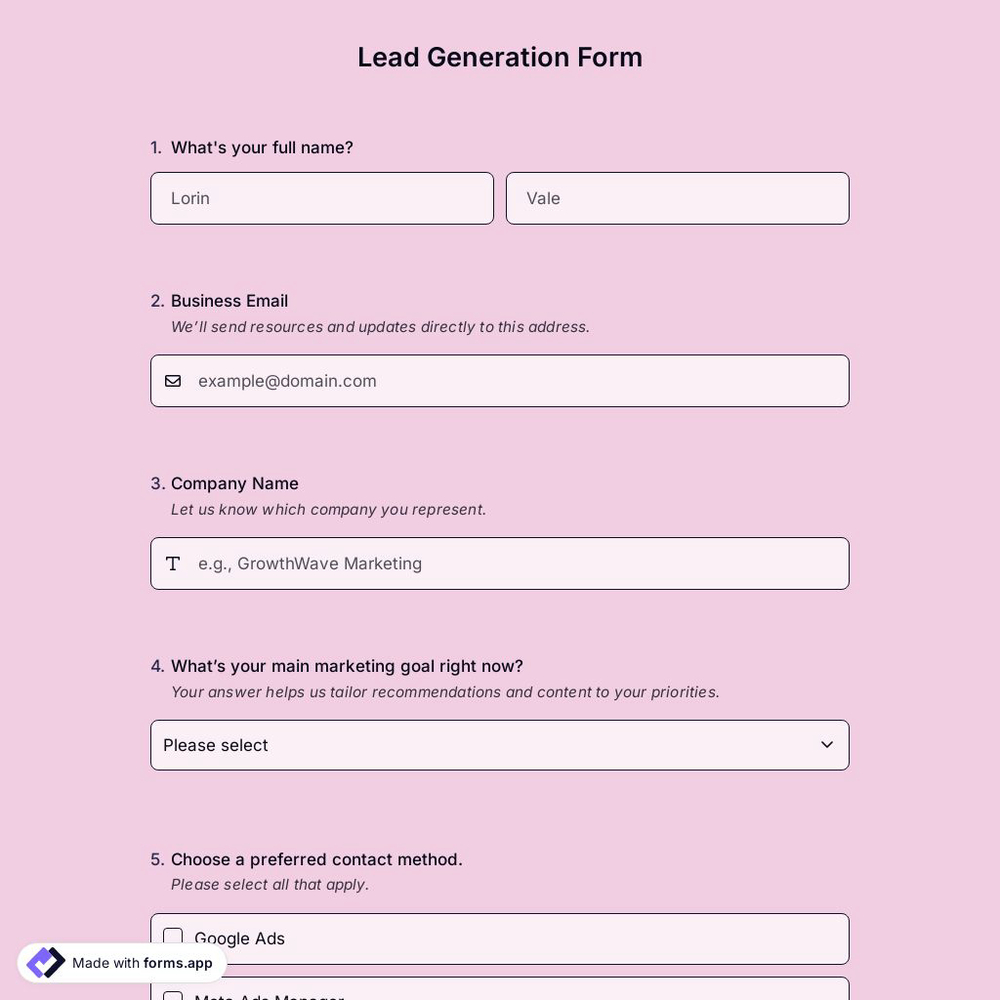 Lead Generation Form Template