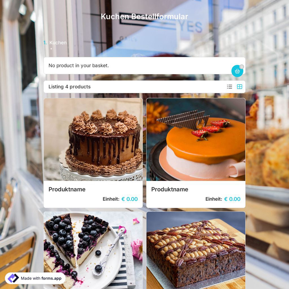 Vorlage für Kuchenbestellungen