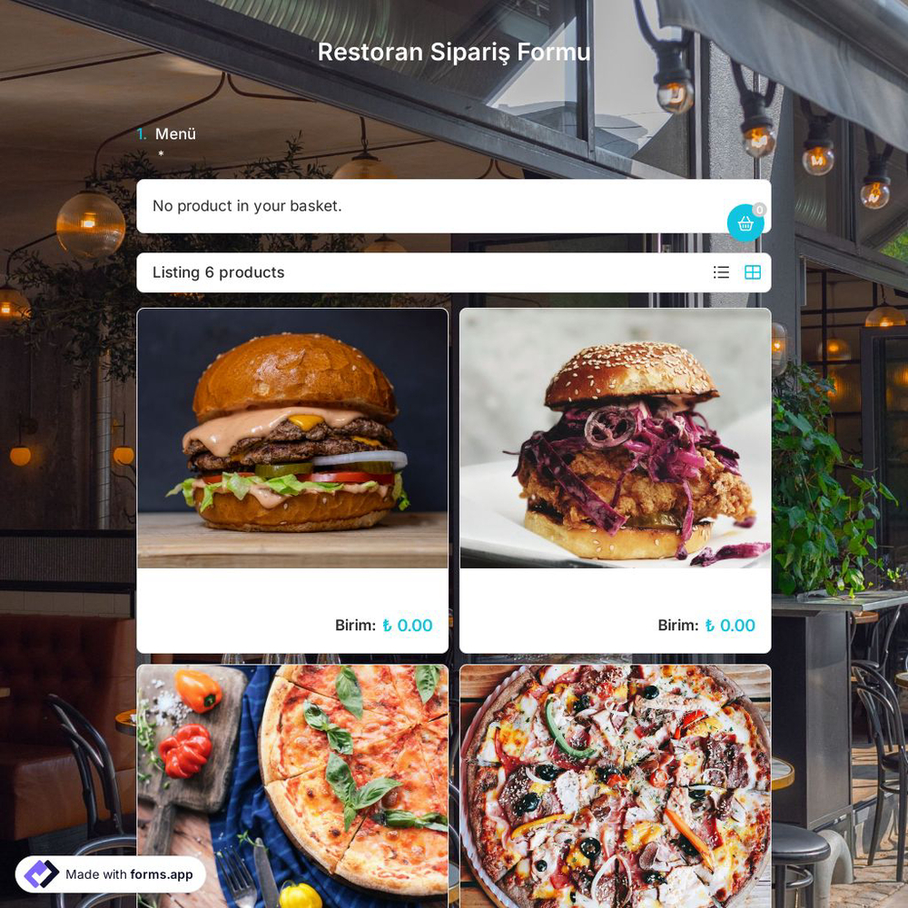 Restoran Sipariş Formu Şablonu