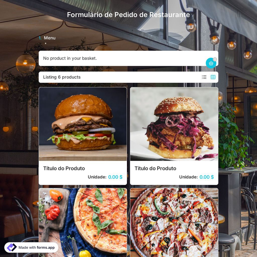 Modelo de Formulário de Pedido de Restaurante