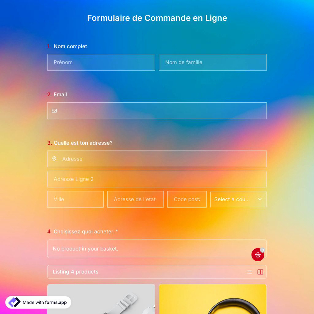 Modèle de Formulaire de Commande Instagram