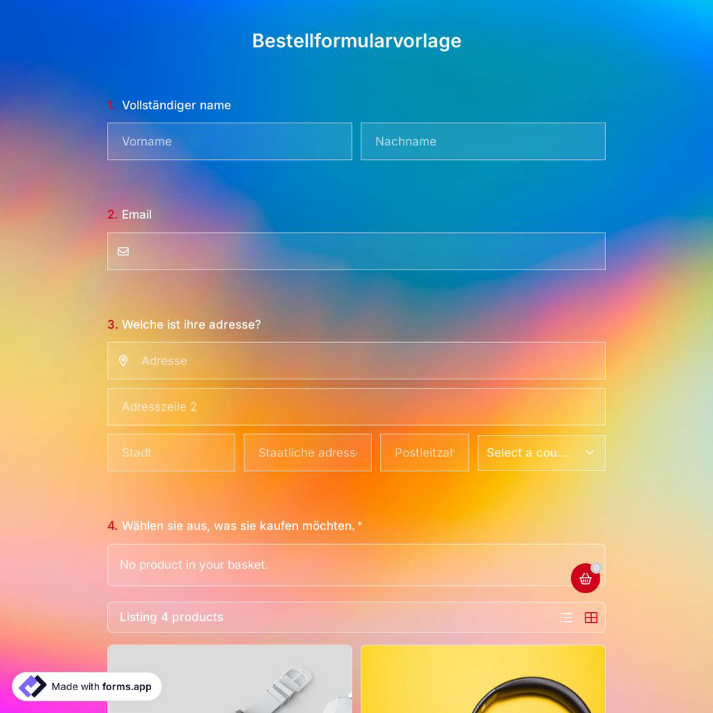 Instagram-Bestellformularvorlage