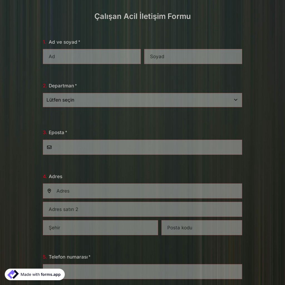 Çalışan Acil İletişim Formu Şablonu