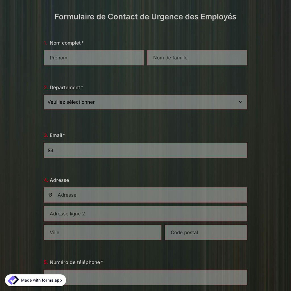 Modèle de Formulaire de Contact de Urgence pour les Employés