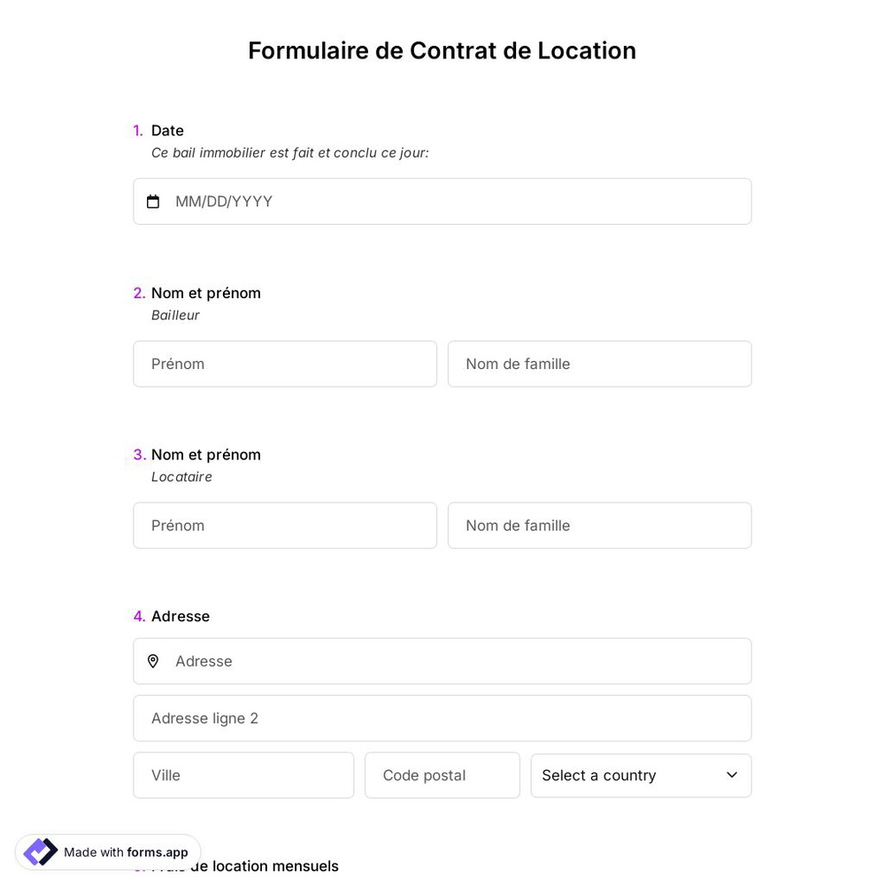 Formulaire de Contrat de Location
