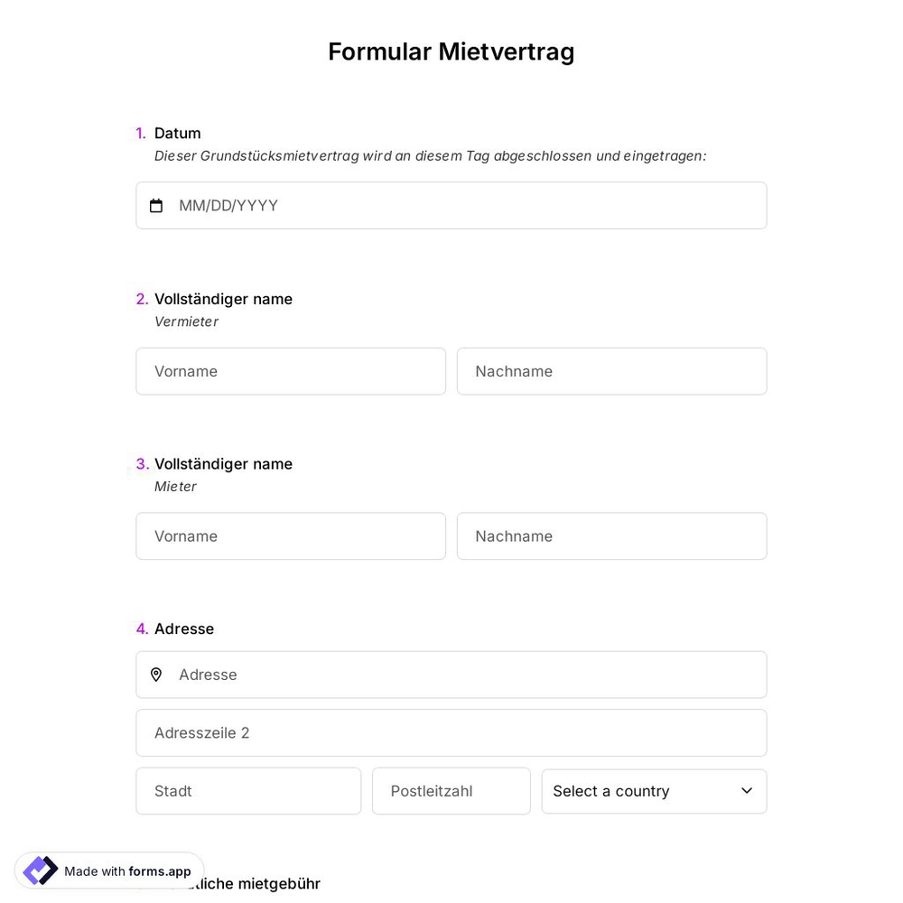 Formular Mietvertrag