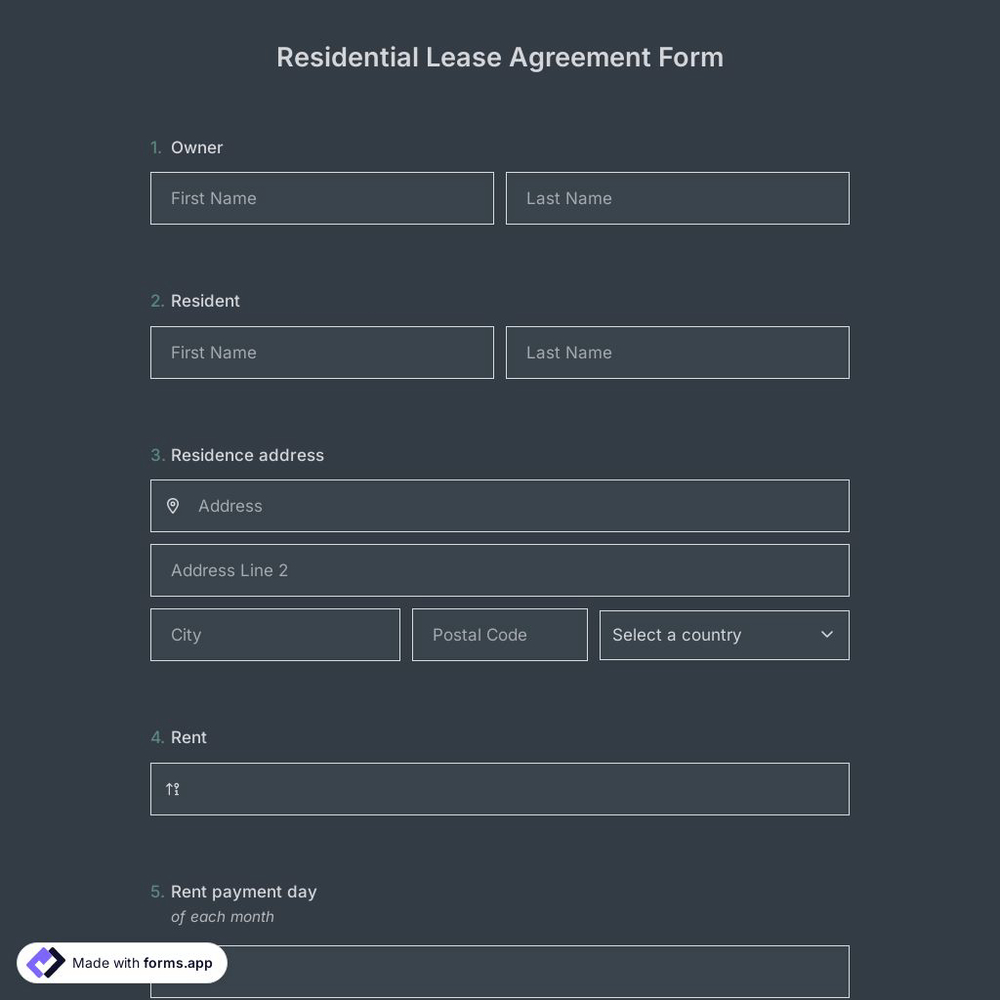 Residential Lease Agreement Form Template