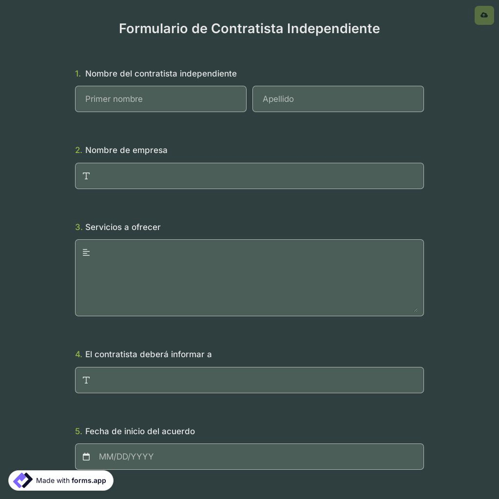 Plantilla de Formulario de Contratista Independiente