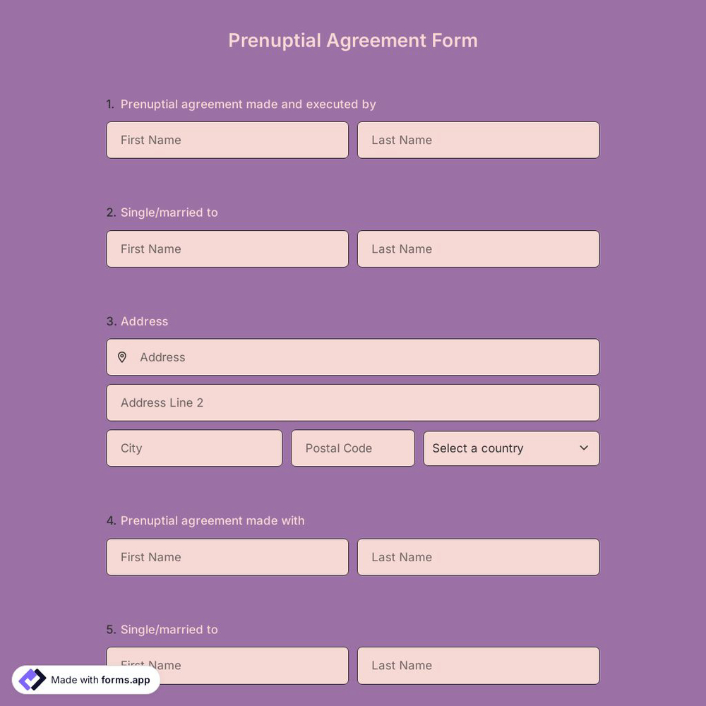 Prenuptial Agreement Form