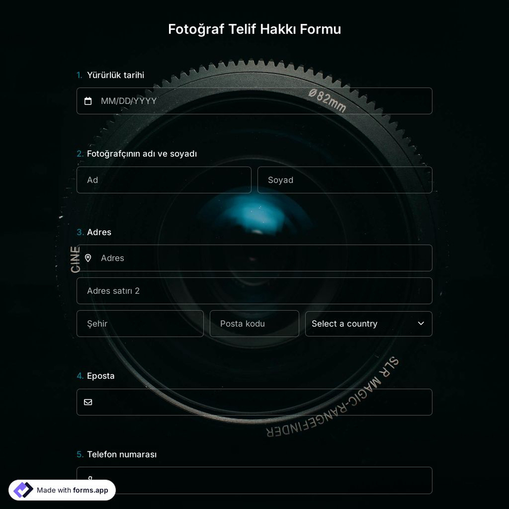 Fotoğraf Telif Hakkı Formu Şablonu
