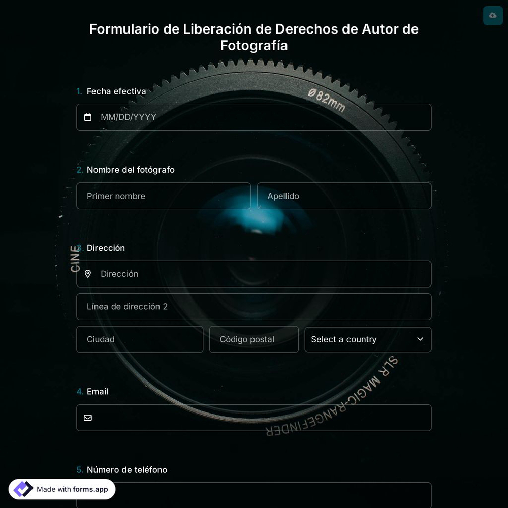 Plantilla de Formulario de Liberación de Derechos de Autor de Fotografía