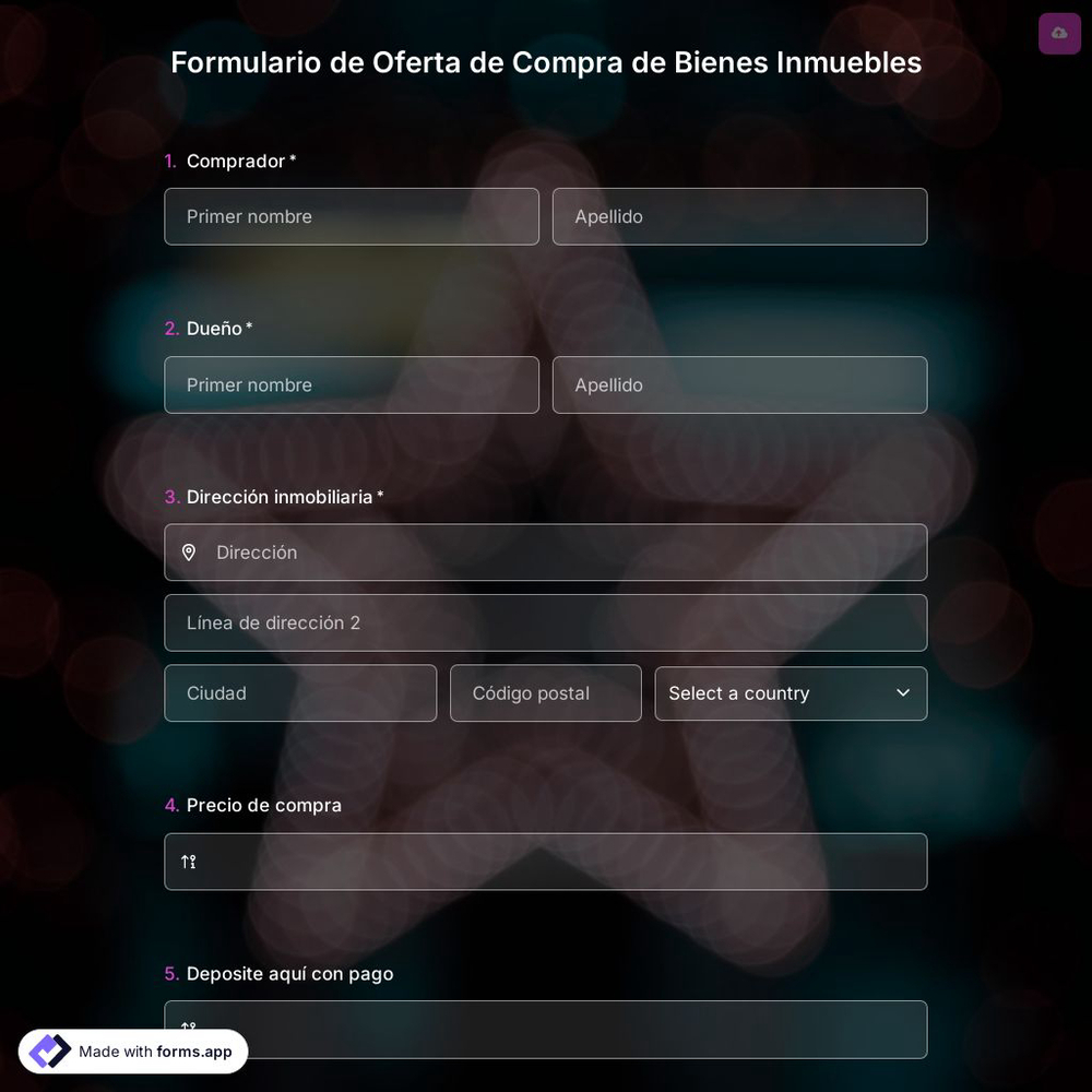 Plantilla de Formulario de Oferta de Compra de Bienes Inmuebles
